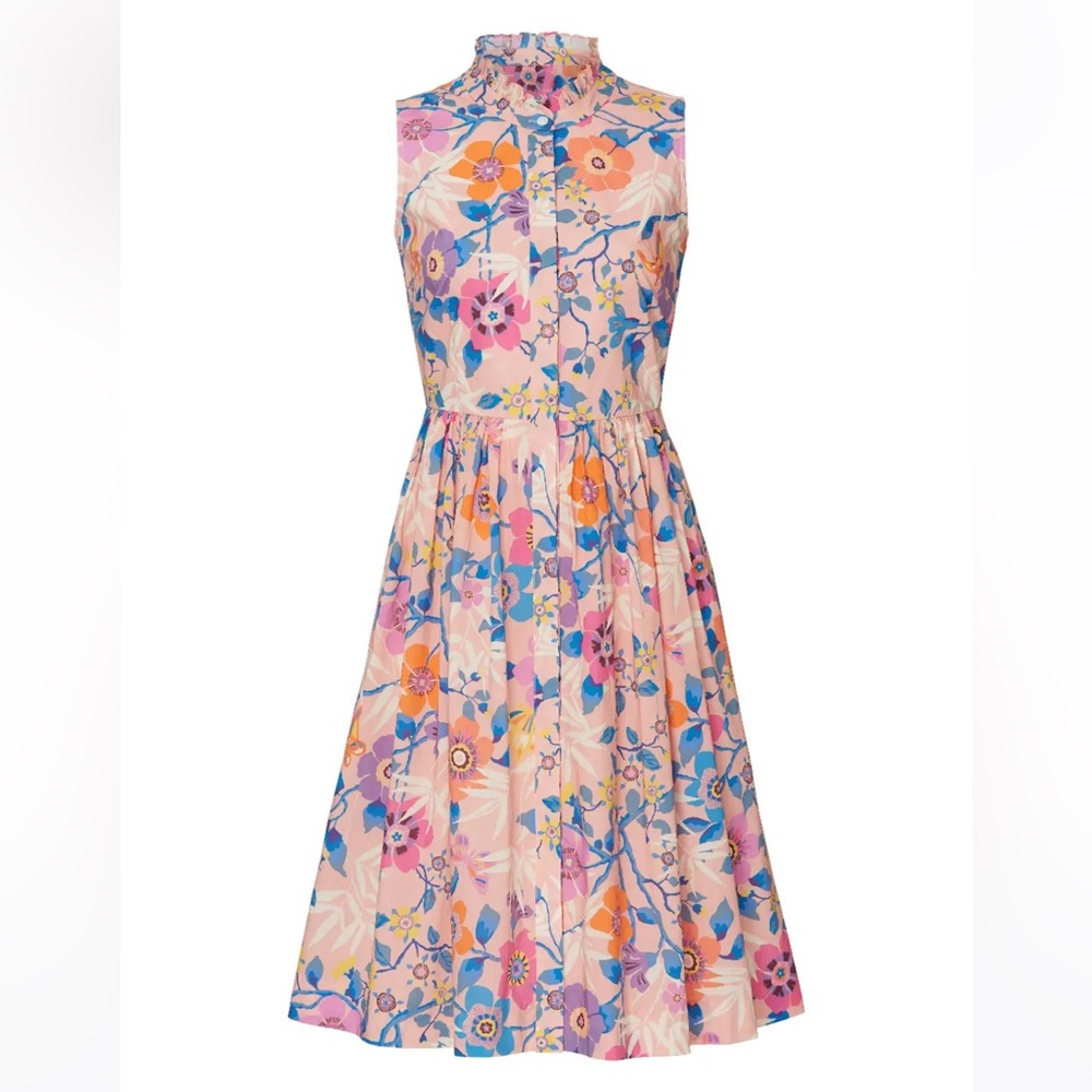 J. Crew Sleeveless ruffle-neck midi dress in Liberty Pavilion pink floral